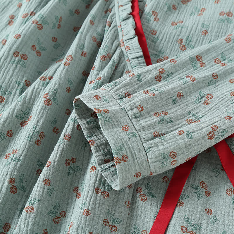 Pyjama femme haut kimono, gaze de coton, imprimé fleuri