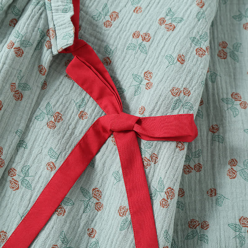 Pyjama femme haut kimono, gaze de coton, imprimé fleuri