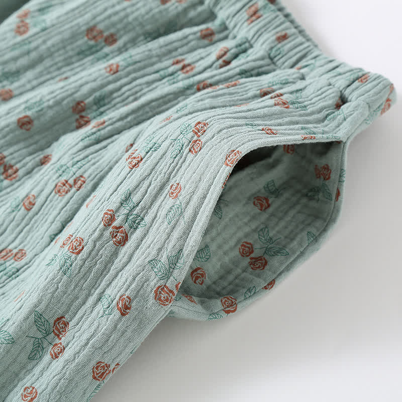 Pyjama femme haut kimono, gaze de coton, imprimé fleuri