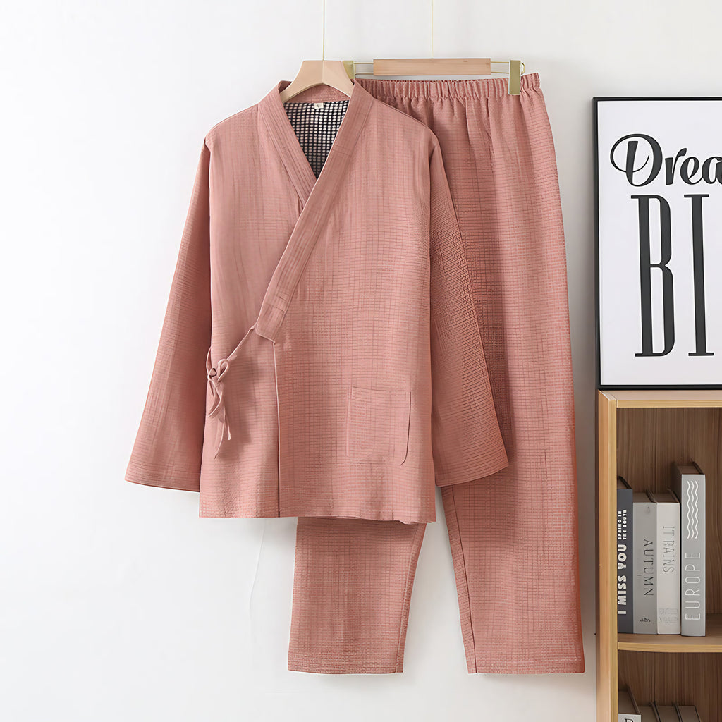 Pyjama kimono en gaze de coton pour femme, rose foncé, rose foncé