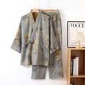 Pyjama kimono homme deux pièces, motif paysage, gris clair, gris clair