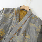 Pyjama kimono homme deux pièces, motif paysage, gris clair