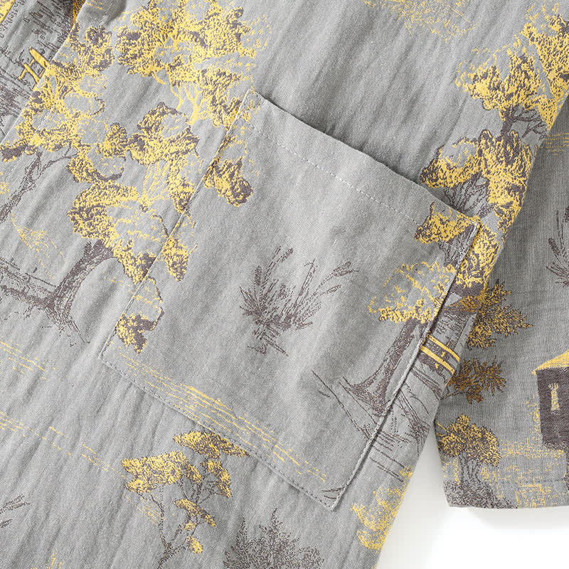 Pyjama kimono homme deux pièces, motif paysage, gris clair