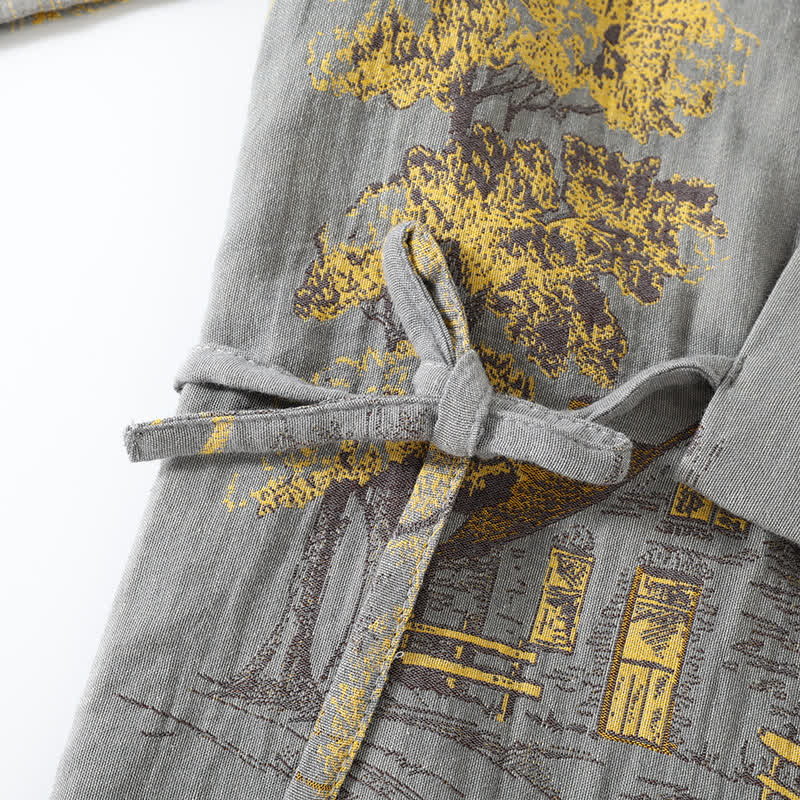 Pyjama kimono homme deux pièces, motif paysage, gris clair