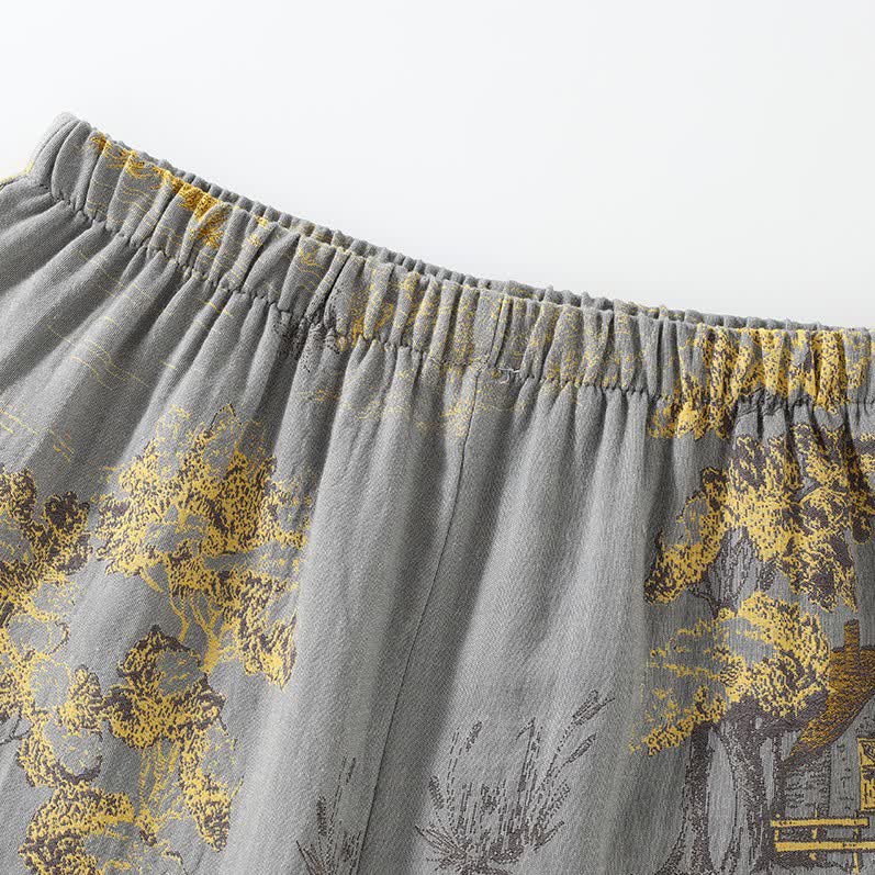 Pyjama kimono homme deux pièces, motif paysage, gris clair