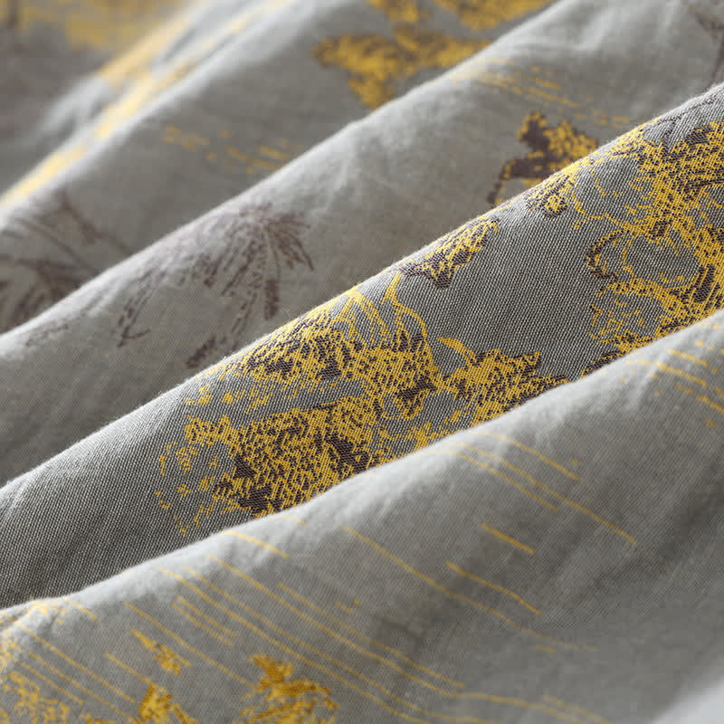 Pyjama kimono homme deux pièces, motif paysage, gris clair