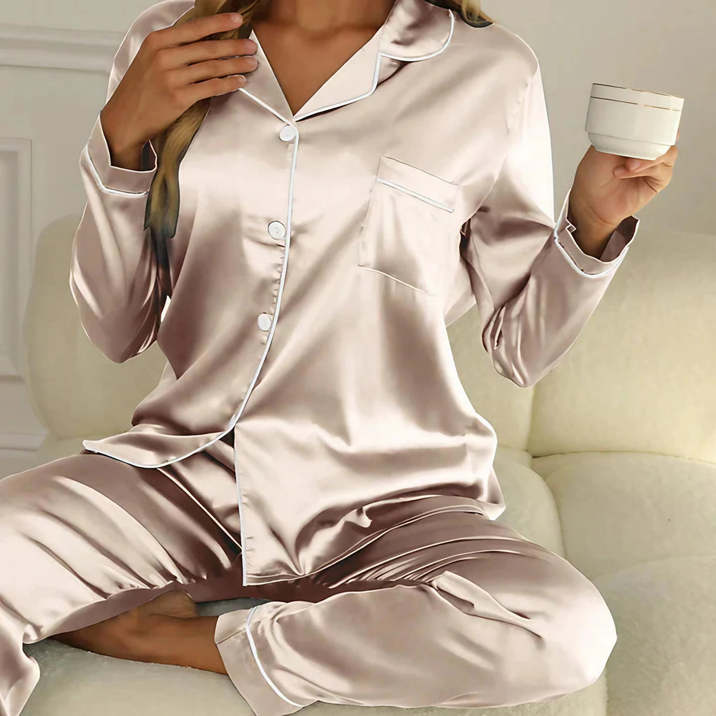 Pyjama en satin femme, coupe ample, dix coloris, du S au 2XL, champagne