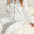 Pyjama en satin femme, coupe ample, dix coloris, du S au 2XL, blanc