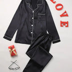 Pyjama en satin femme, coupe ample, dix coloris, du S au 2XL, noir