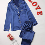 Pyjama en satin femme, coupe ample, dix coloris, du S au 2XL, bleu marine
