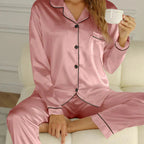 Pyjama en satin femme, coupe ample, dix coloris, du S au 2XL, rose clair