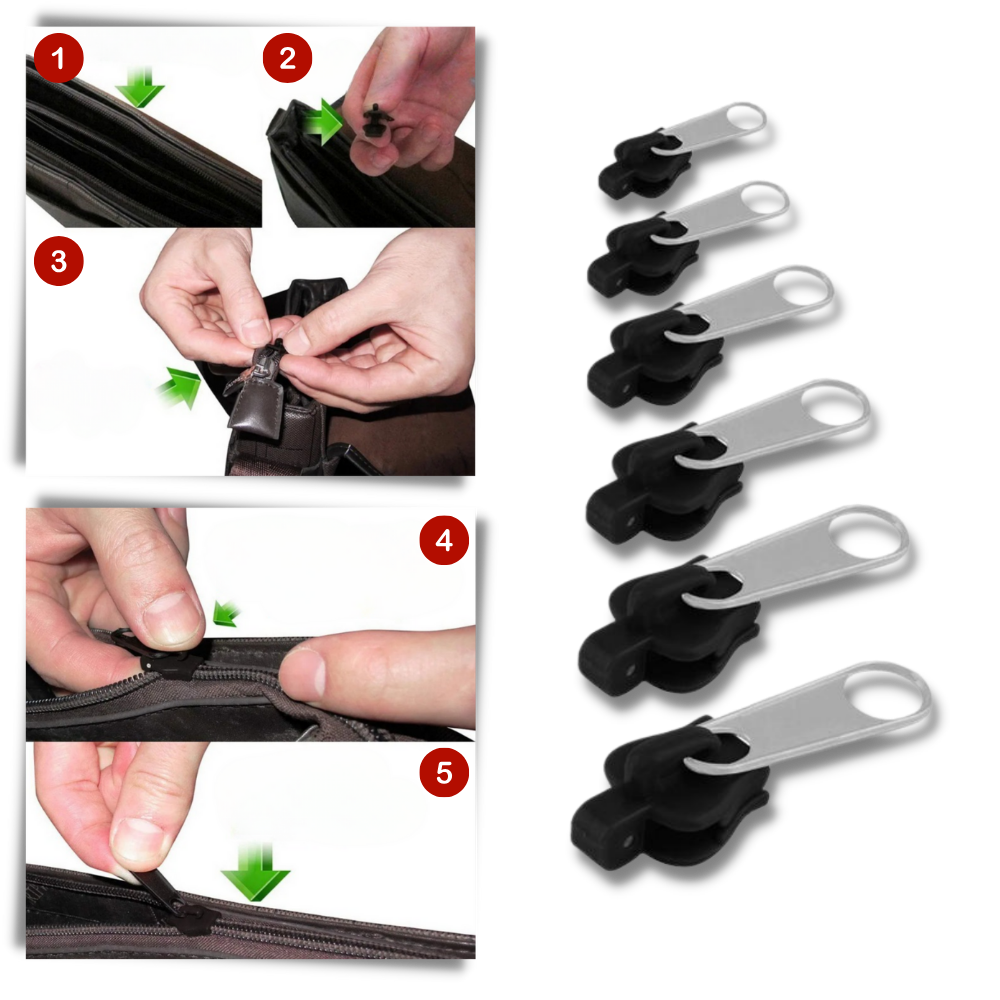 Curseurs de fermeture éclair de remplacement, lot de 6
