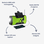 Radio de survie rechargeable 4000 mAh, lampe torche et alarme SOS