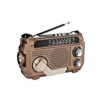 Radio d'urgence solaire et à manivelle, lampe LED, batterie 2500 mAh, marron clair