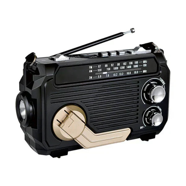 Radio d'urgence solaire et à manivelle, lampe LED, batterie 2500 mAh, noir