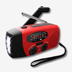 Radio d'urgence solaire et à manivelle, lampe et batterie 2000 mAh, rouge