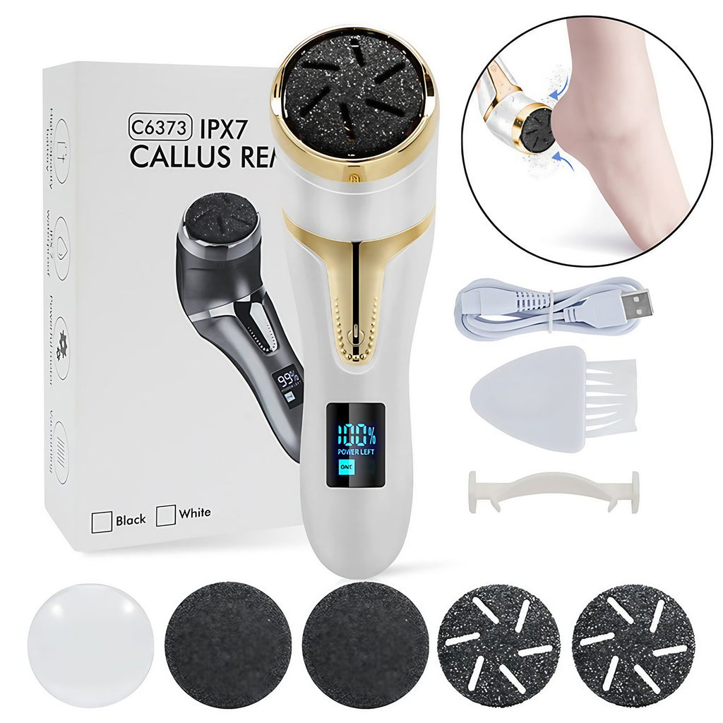 Râpe électrique pour pieds à aspiration, trois disques, étanche, blanc
