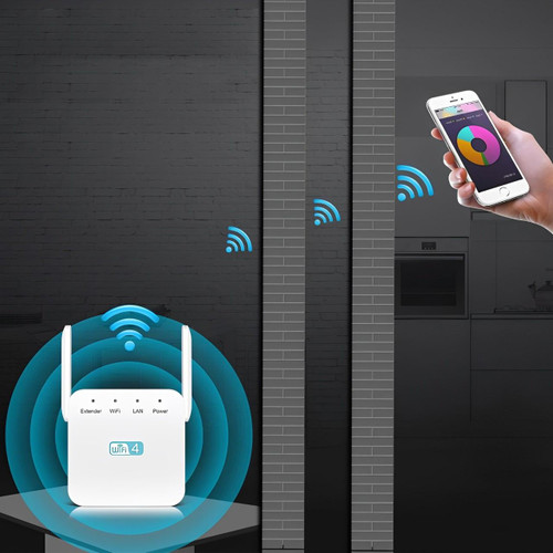 Répéteur WiFi à brancher sur prise, avec antenne, blanc ou noir