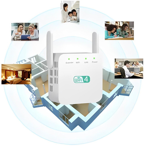 Répéteur WiFi à brancher sur prise, avec antenne, blanc ou noir