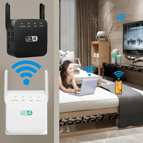 Répéteur WiFi à brancher sur prise, avec antenne, blanc ou noir