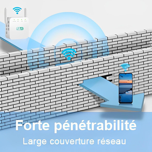Répéteur WiFi à brancher sur prise, avec antenne, blanc ou noir