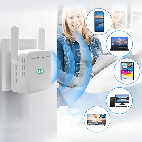 Répéteur WiFi à brancher sur prise, avec antenne, blanc ou noir