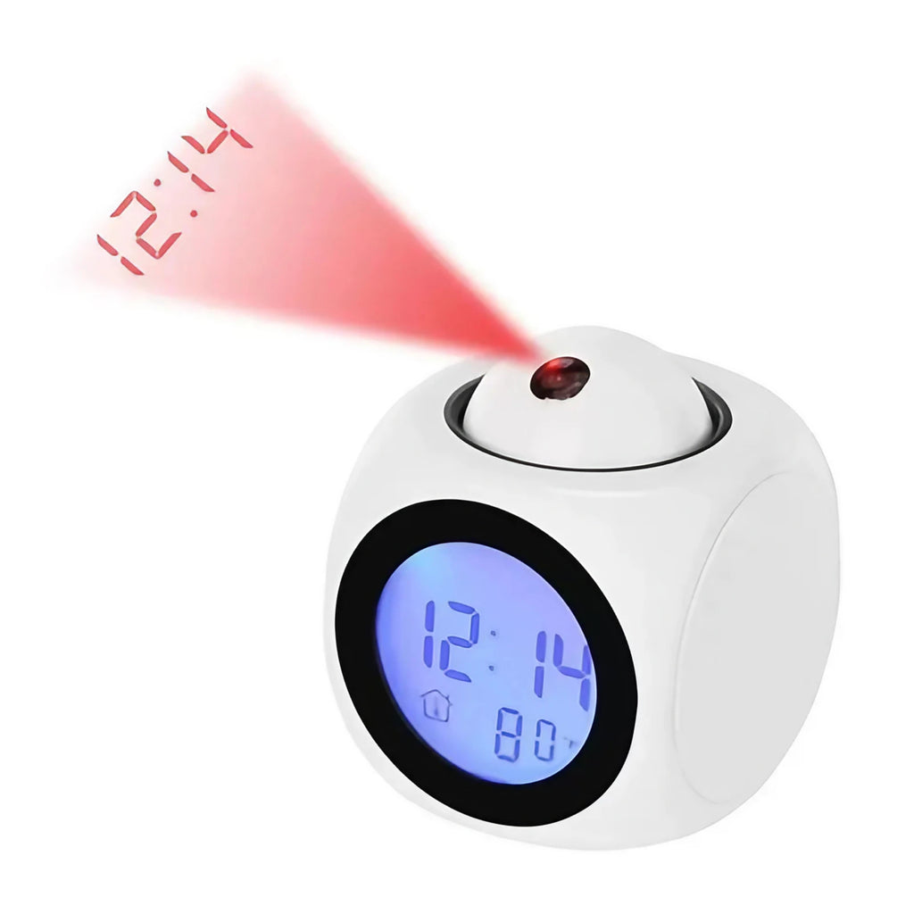 Réveil numérique LED avec projection de l'heure au plafond, blanc