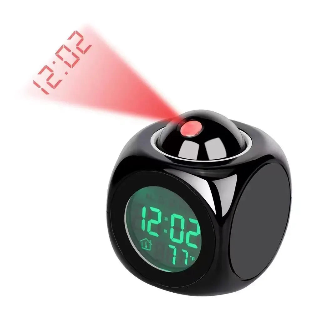 Réveil numérique LED avec projection de l'heure au plafond, noir
