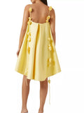 Robe courte trapèze jaune à bretelles roses en relief, jaune