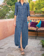 Robe en jean ample boutonnée devant, du S au 5XL, bleu clair