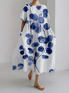 Robe longue fleurie rétro ample à manches courtes, du S au 5XL