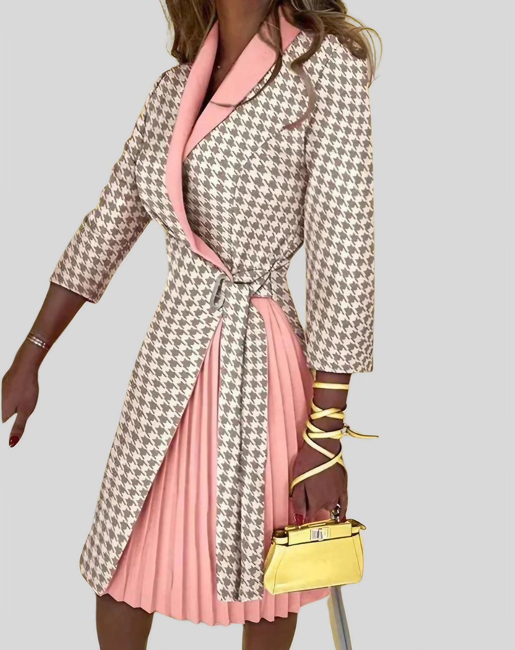 Robe blazer femme à manches longues, unie ou à motifs, abricot