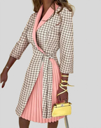 Robe blazer femme à manches longues, unie ou à motifs, abricot