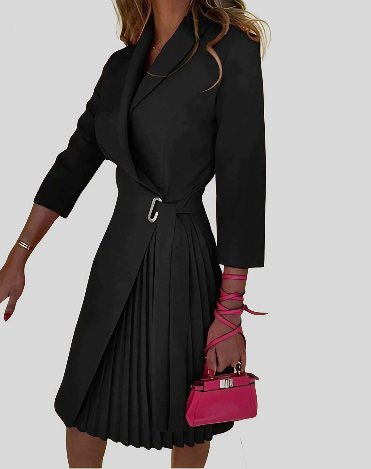 Robe blazer femme à manches longues, unie ou à motifs, noir uni