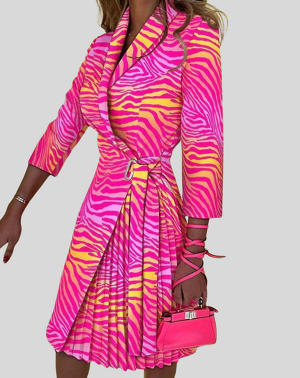Robe blazer femme à manches longues, unie ou à motifs, rose à motifs