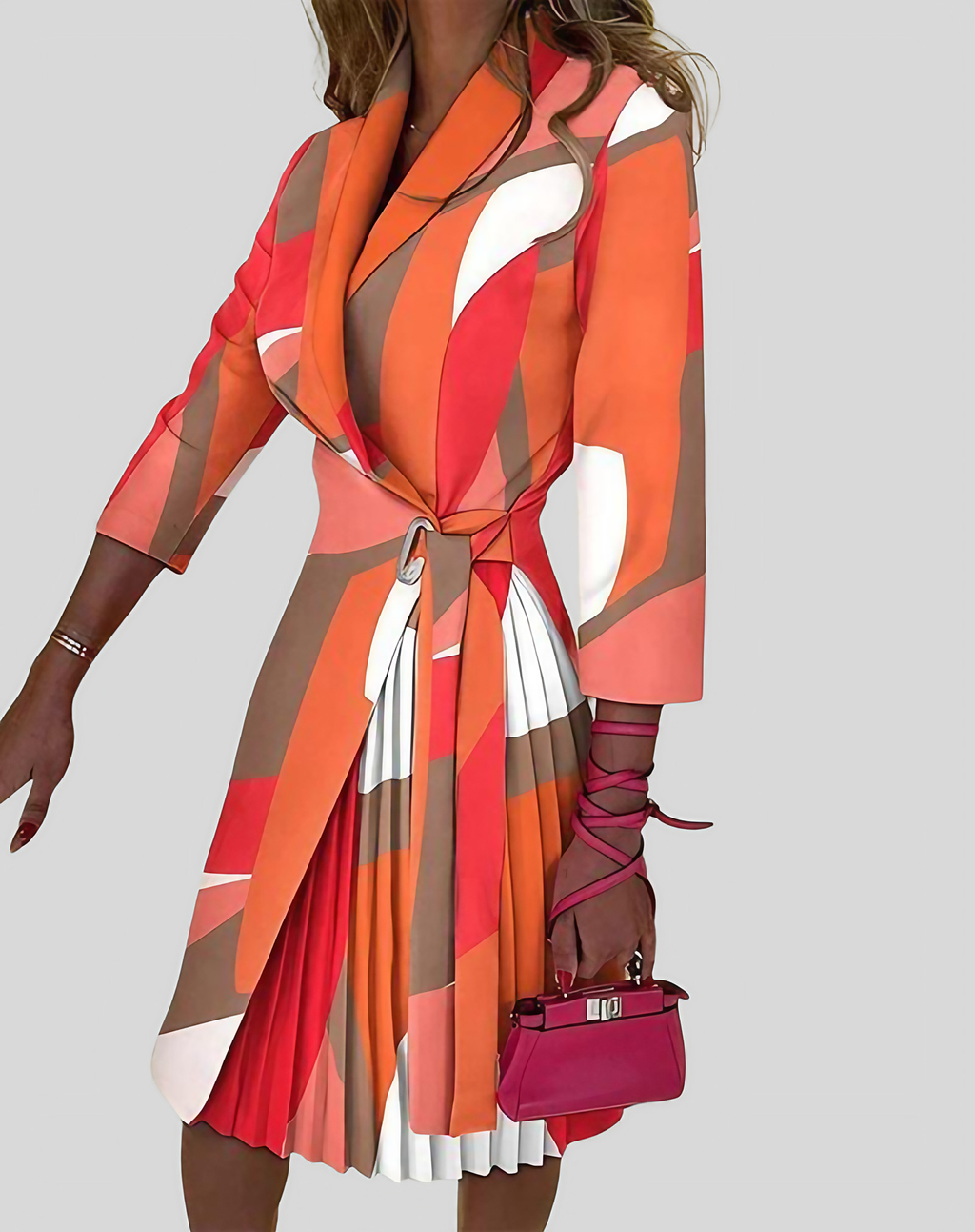 Robe blazer femme à manches longues, unie ou à motifs, orange à motifs