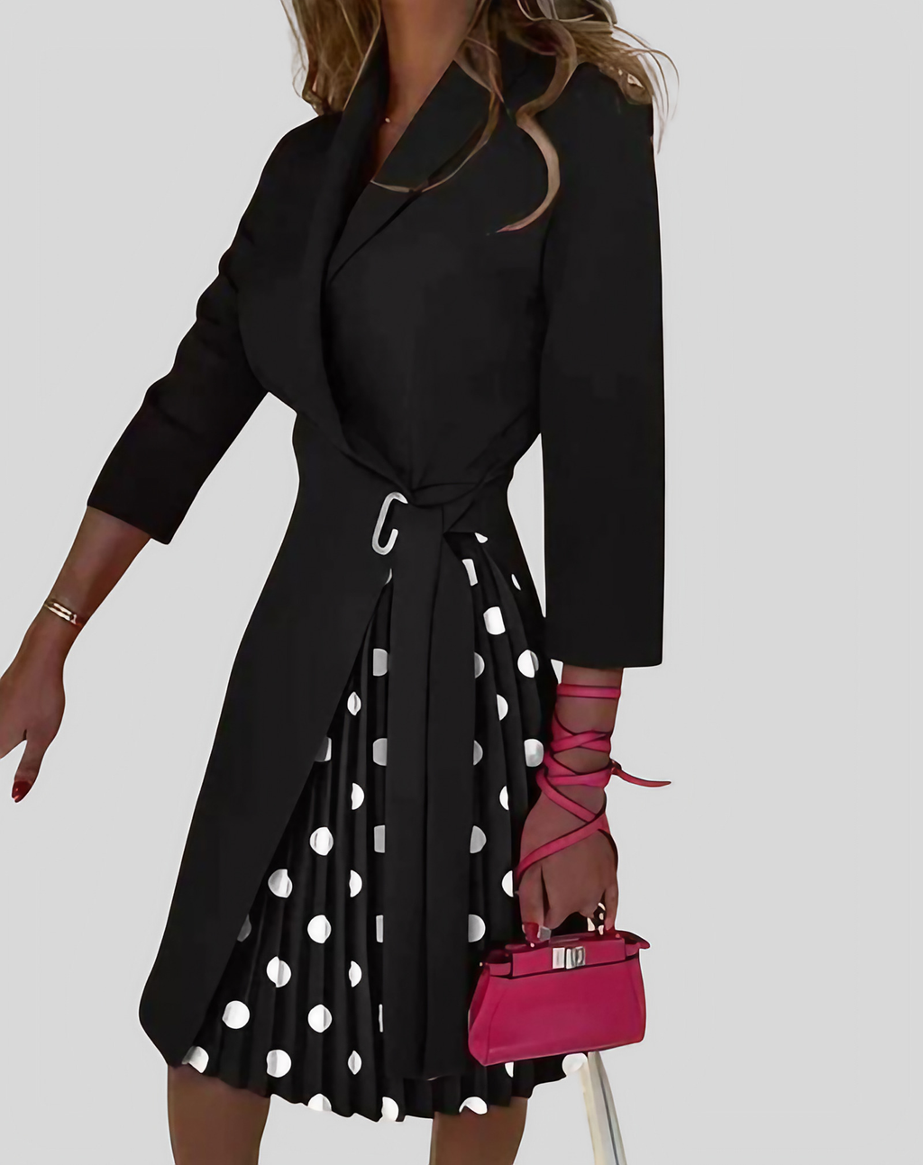 Robe blazer femme à manches longues, unie ou à motifs, noir à points