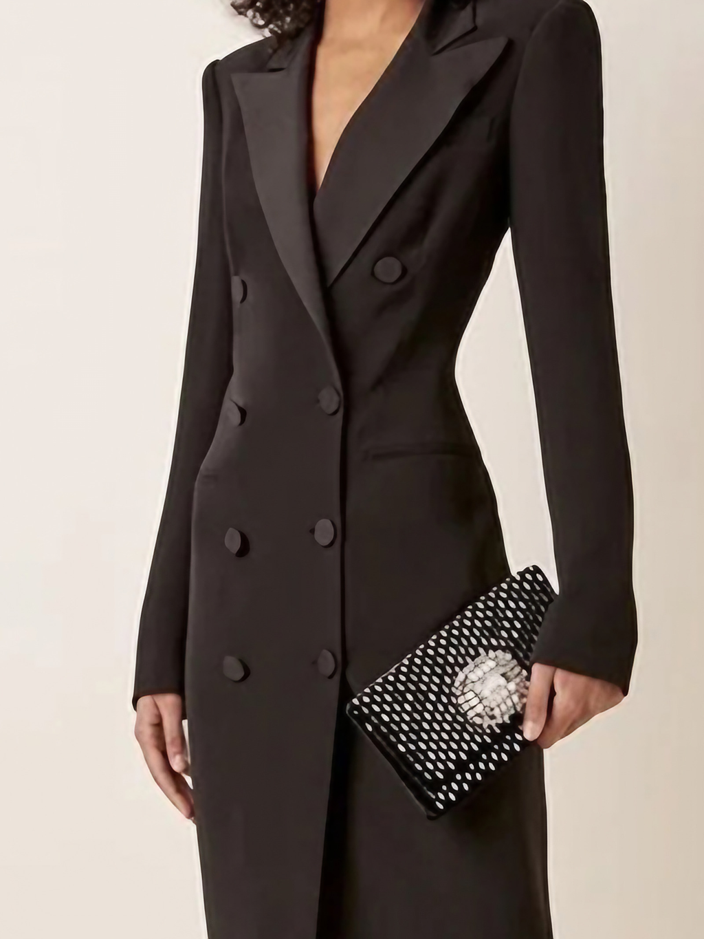 Robe blazer longue femme à double boutonnage, noire, noir