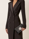 Robe blazer longue femme à double boutonnage, noire, noir