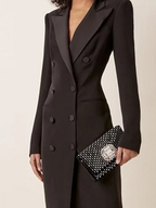 Robe blazer longue femme à double boutonnage, noire, noir