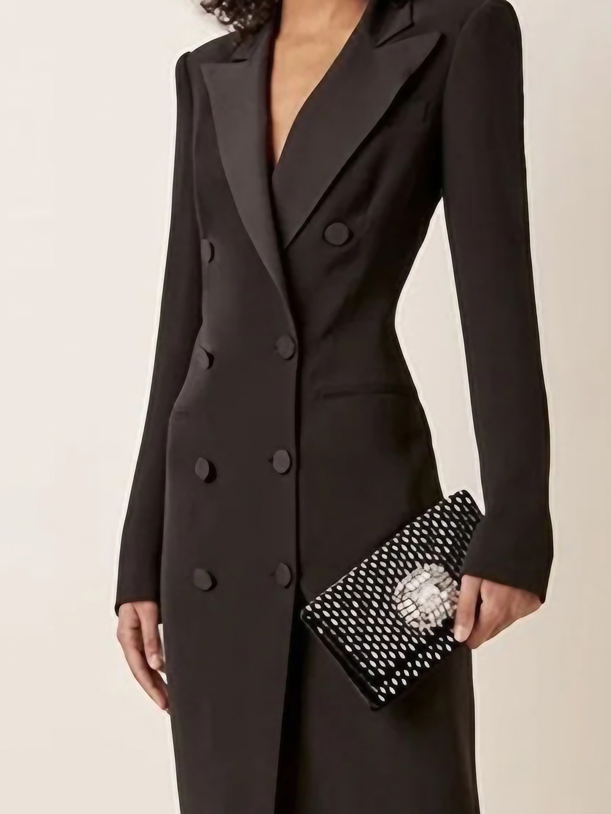 Robe blazer longue femme à double boutonnage, noire, noir
