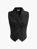 Robe blazer sans manches à col à revers, jupe plissée
