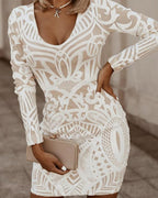 Robe moulante de soirée femme à manches longues, noir ou blanc