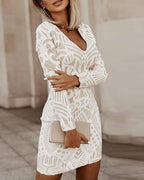 Robe moulante de soirée femme à manches longues, noir ou blanc, blanc