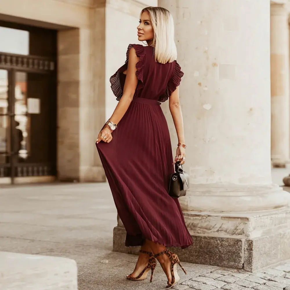 Robe longue bohème femme à volants, taille ceinturée, six coloris