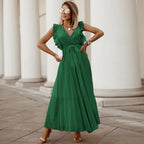 Robe longue bohème femme à volants, taille ceinturée, six coloris