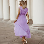 Robe longue bohème femme à volants, taille ceinturée, six coloris