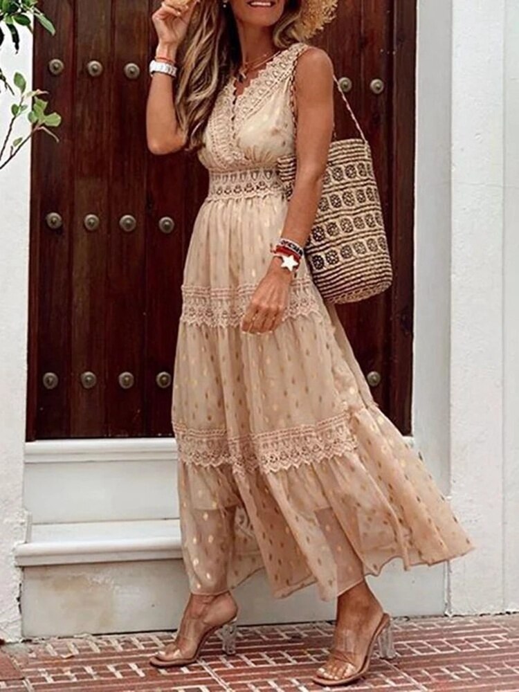 Robe longue bohème femme kaki, coupe fluide, du S au 2XL