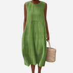 Robe bohème mi-longue sans manches à poches, motif géométrique, vert