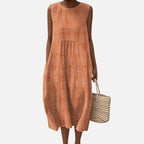 Robe bohème mi-longue sans manches à poches, motif géométrique, orange